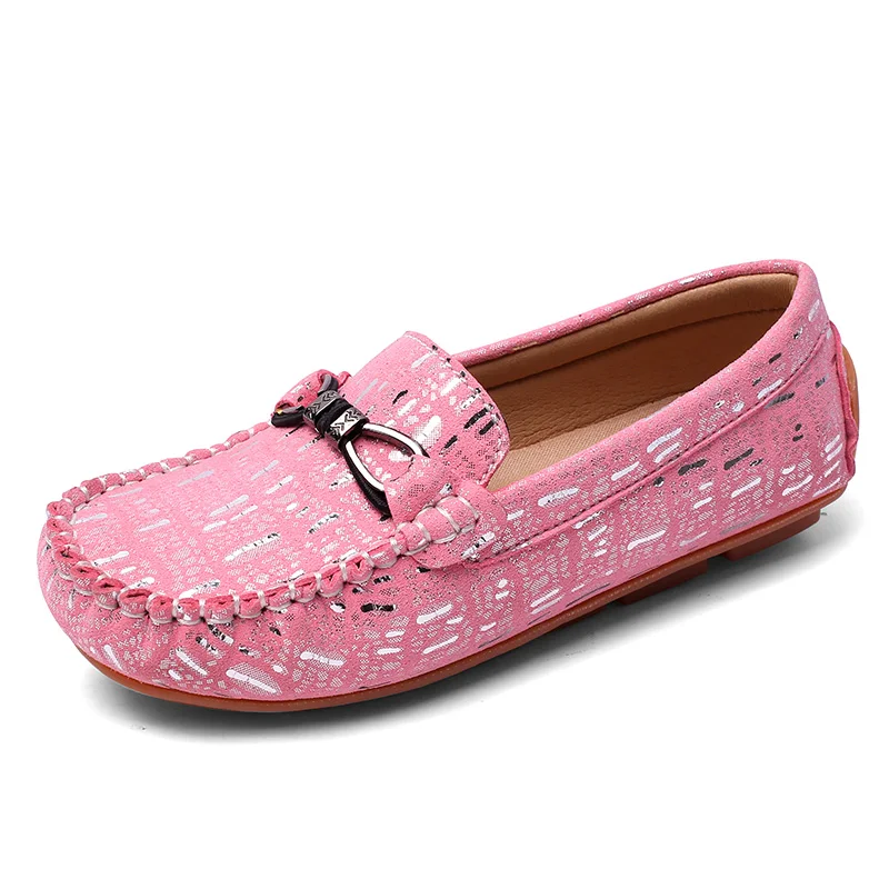 Kid Shoes Slip on Comfortable Boys Girls Loafers Flat Walking Outdoor Lightweight Children Fashion Leather Sneakers Driving - Цвет: Pink