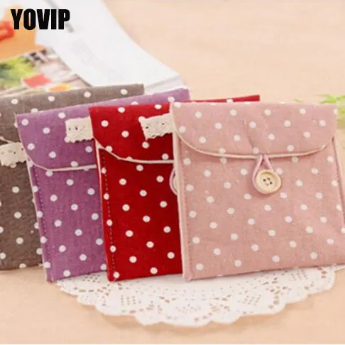 1Pc Small Polka Dot Organizer Storage Female Hygiene Sanitary Napkins Package Cotton Storage Bag Purse Case