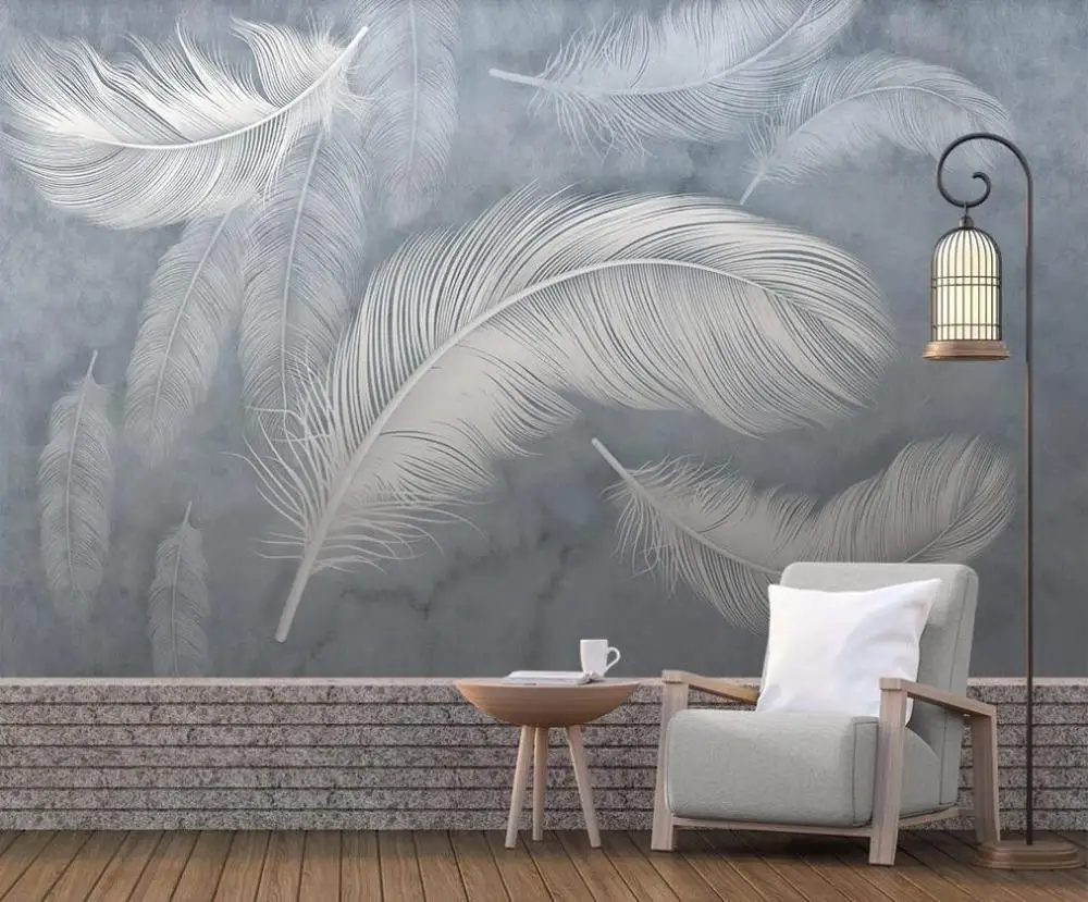 XUE SU Wall covering custom wallpaper mural Nordic HD hand-painted feather modern minimalist TV background wall