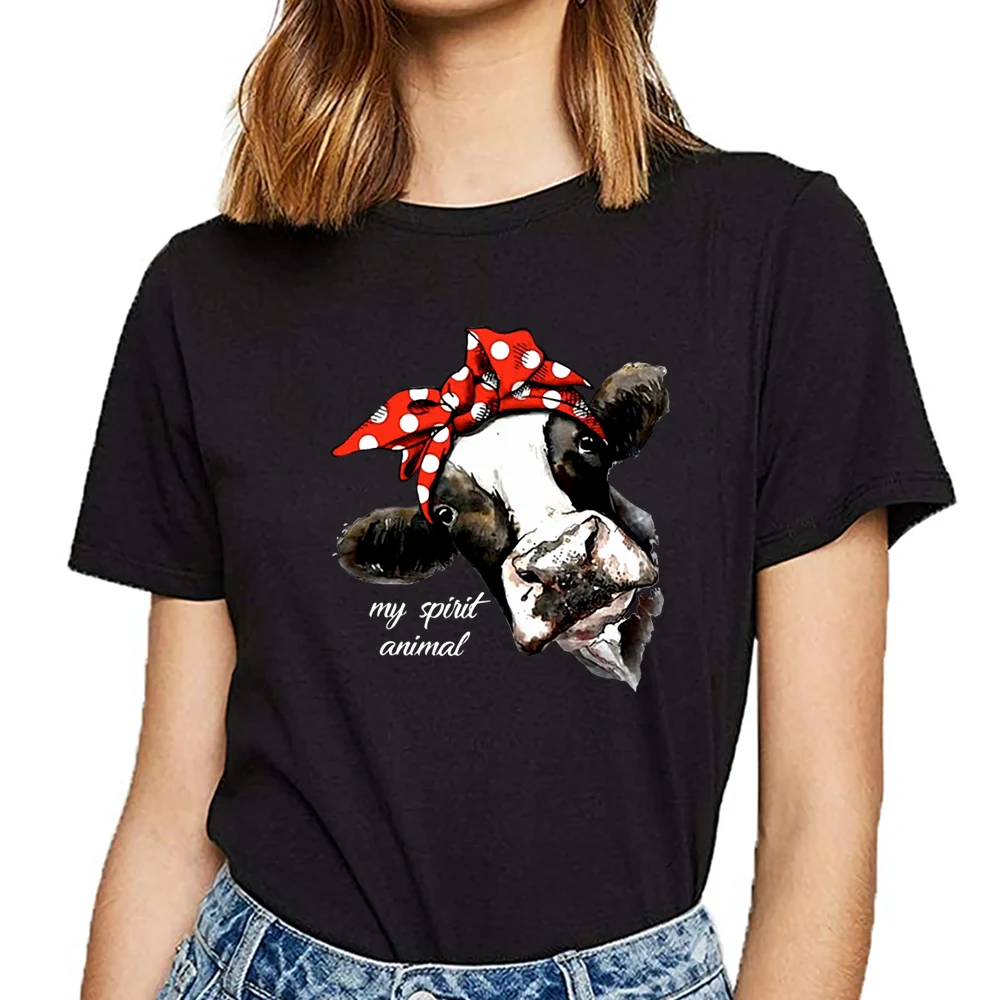 Топы футболка для женщин my spirit animal cute cow базовая Черная Женская с