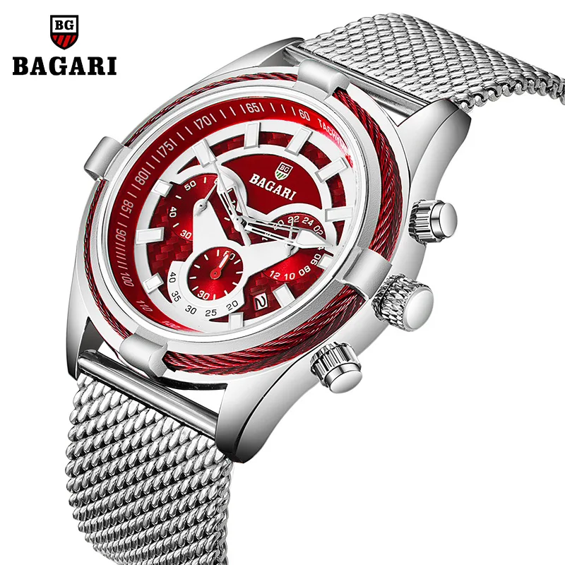 

Bagari New Style True Eye Six-pin Multi-functional Men Calendar Watch Mesh Belt Waterproof Night Light Watch Watch