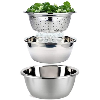 

Mixing Bowl Set and Colander Salad Bowl Stainless Steel Anti-Kitchen Stacking Bowl Set Non-Stick Food Preparation Bowl