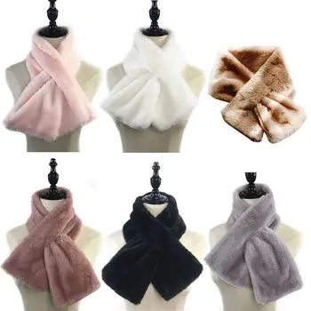

Winter Thicken Plush Faux Rabbit Fur Scarf Solid Candy Color Collar Shawl Neck Warmer Shrugs Knitted Neckerchief Long Wraps