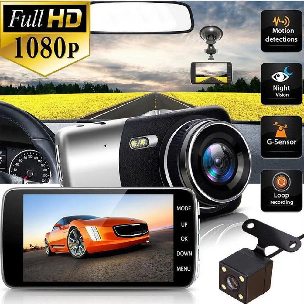 

High Quality 12V Car DVR 1080P Full HD Image Dual Lens 4 Inch Camera 140 Degree Wide View Angle Rear View Camera With 4 LEDs