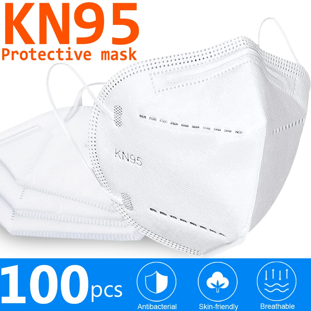 

100PCS Disposable Facial Masks KN95 Face Masks 5-Layer Dust Respirator Filter Maske Breathable Protective Mouth Mask Fast-Ship