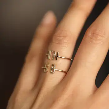 

2020 Gold Color A-Z Letter Metal Opening Rings For Women Initials Name Alphabet Finger Rings Personality Jewelry Accessories