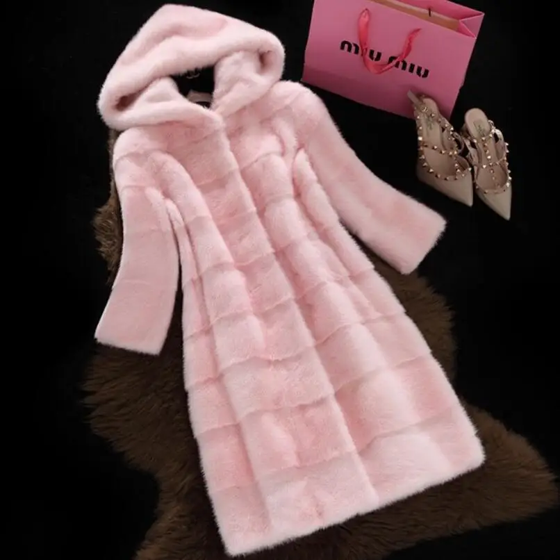 pink Размера плюс 5XL! Зимнее женское пальто из искусственного меха, теплое длинное пальто с капюшоном, Свободная Повседневная Женская парка, куртки, верхняя одежда - Цвет: pink