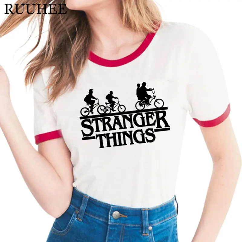 

Short Sleeve T-shirt 2019 Stranger Things Print O-neck Couples Casual Tees Clothing Harajuku Funny Movie Shirt white Women Top
