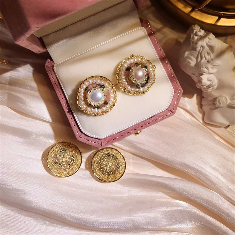 Серьги-гвоздики из стерлингового серебра S925 пробы для женщин, винтажные ювелирные украшения, натуральный пресноводный жемчуг, турмалин, многослойные серьги-гвоздики