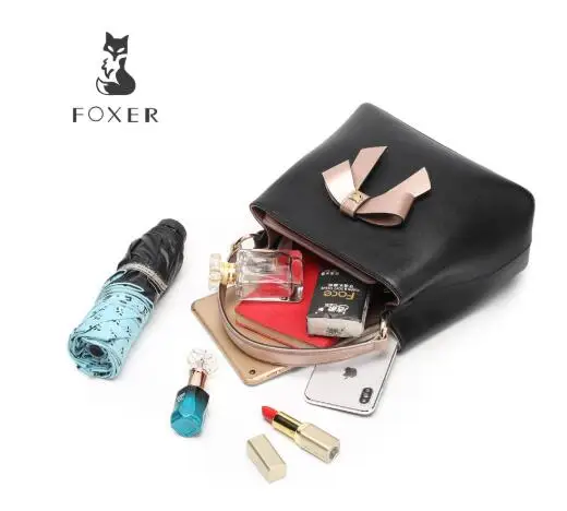 FOXER женские сумки Элегантные с бантом сумки женские из коровьей кожи через плечо и сумки на плечо новые модные дизайнерские женские стильные Прямая