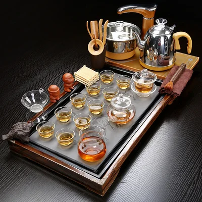 Automatic Kung Fu Tea Set Home Simple Water Ceramic Solid Wood Living Room Tea Table Tea Tray Integration Tea Ceremony - Цвет: 01