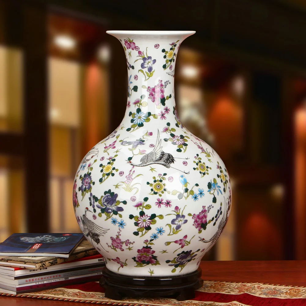 

Chinese Ceramic Vase Large In White Color With Bird And Floral Design Jingdezhen Porcelain Vases For Flowers Vintage Decor