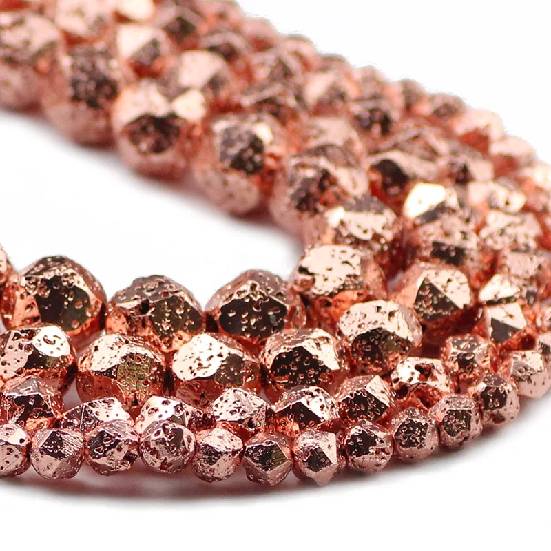 

Gold color Faceted Round Natural Stone Volcanic Lava Spacers Loose Beads For Jewelry Making DIY Bracelet Accessories 6/8/10/12mm