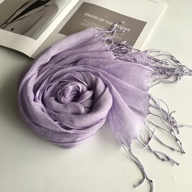 Écharpe en lin de couleur unie pour femmes, turban hijab