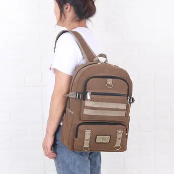 

2020 Fashion Multi Pockets Backpack Women Retro Travel Bag Men Thick Canvas Student School Bag
