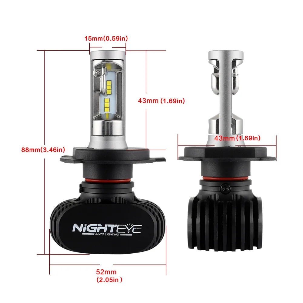 NIGHTEYE 2 шт. супер яркие 50 Вт 8000LM H4 9003 HB2 авто светодиодный фары дальнего/ближнего