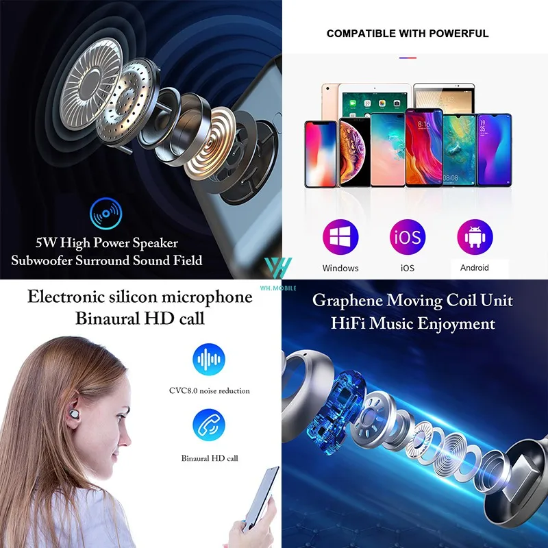 G6 TWS Bluetooth Earphones 9D Wireless Speaker F9 Sport Headphones With Noise Cancelation Display Earbuds Mic For Iphone Xiaomi