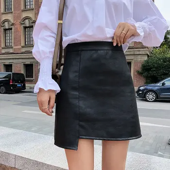

Autumn Vintage Leather PU A-line Skirt Winter 2020 Plus Size Solid High Waist Skirt Zipper Black Short Skirts Women faldas