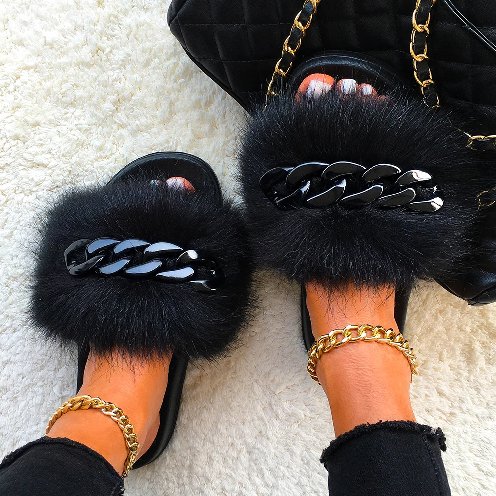 URSFUR Women's Fur Slides - Genuine Raccoon Fur, Open Toe, Non-Slip EVA Sole, Summer Slippers - View #8