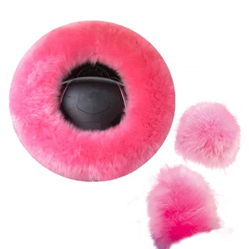 

Winter Warm Wool Steering Wheel Cover with Handbrake Cover Gear Shift Cover Set Universal 15 Inch