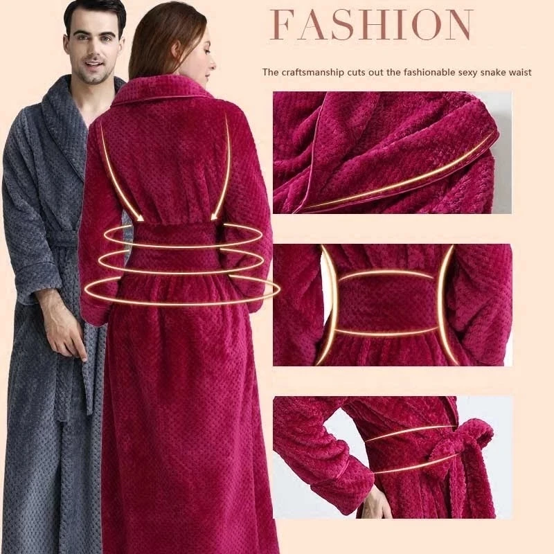 Winter Long Bathrobe Women Fluffy Warm Lover Bath Robe with Sashes Soft Kimono Dressing Gown Solid Comfortable Sleepwear Female women dress,women sleepwear