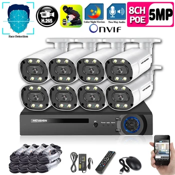 

H.265 8CH 4CH 5MP POE NVR Kit CCTV Security System Two Way Audio AI IP Camera Outdoor P2P Video Surveillance Camera Set