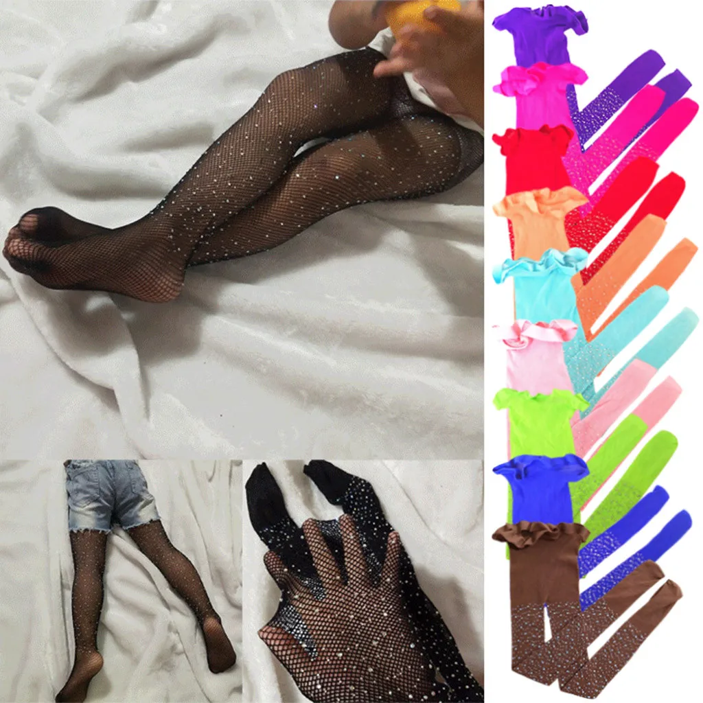 

Fashion Girls Children Kid Baby Mesh Fishnet Net Pattern Pantyhose Solid Tights with Sequins or Glitter Kids Girl Stockings