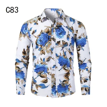 

Autumn 2019 four-season long sleeve men's shirt, youth casual fashion travel suit single breasted printed long sleeve shirt