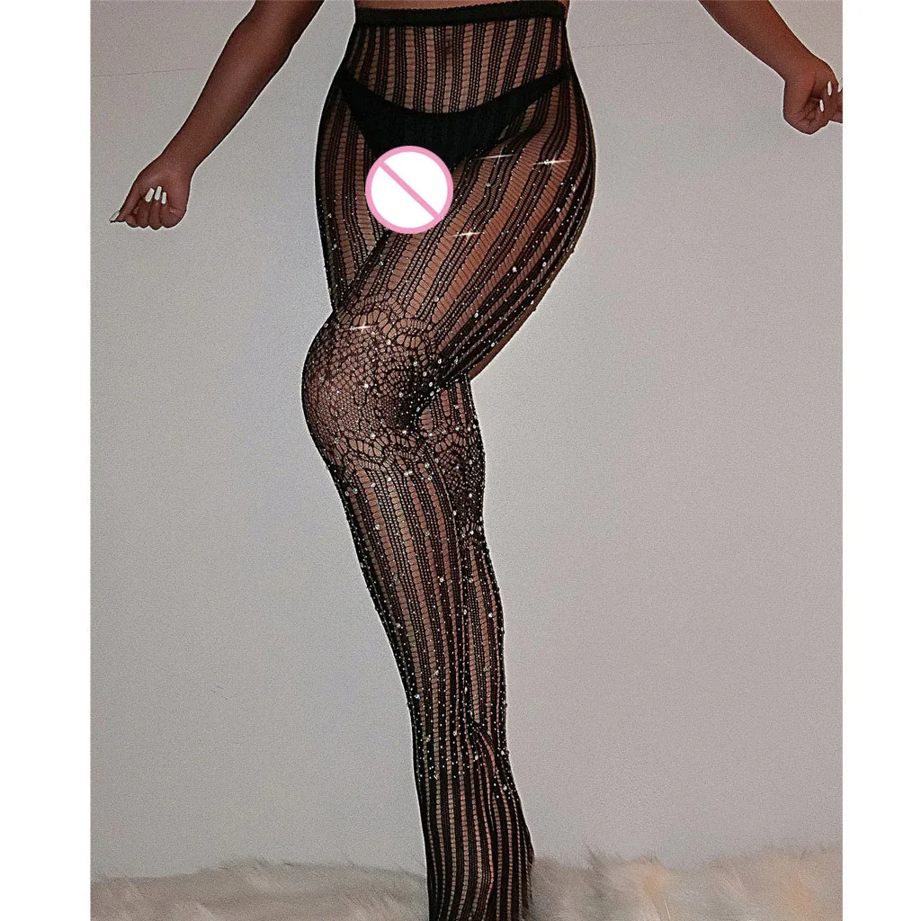 Women Glitter Rhinestone Fishnet Mesh Stockings Ladies Tights Pantyhose Pretty Simple New Sexy Female Seamless Intimates