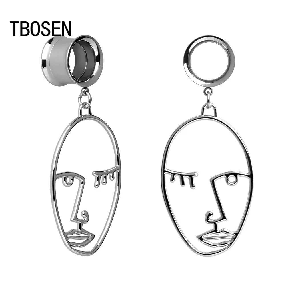 Ушные туннели TBOSEN с заглушками висячие серьги-расширители из нержавеющей стали