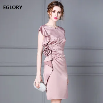 

XXXL Dress Vestidos De Festa 2020 Summer Party Cocktail Women Appliques Flower Deco Crystal Beading Short Sleeve Bodycon Dress