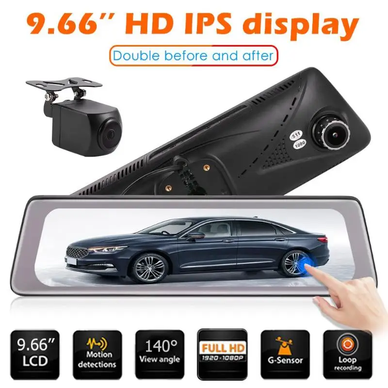 966 zoll IPS Dashboard Kamera Dual Objektiv Parkplatz Monitor 30 Rahmen Dash Cam Front Objektiv 108