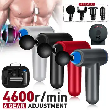 

USB 4600r/min Therapy Massage Guns 6 Gears Muscle Massager Pain Sport Massage Machine Relax Body Slimming Relief 4 Heads