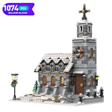 

Moc City Street View Building Blocks Set MOC-58208 Winter Church Classic Architecture House Model Bricks Kids Toys Xmas Gift