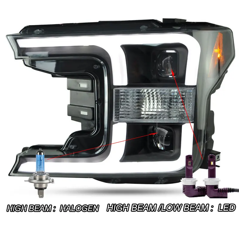 LED Car Styling Head Lamp case for Ford F150 headlights LED Ford F150 Headlight DRL Double Beam Bi-Xenon HID - Color: LED