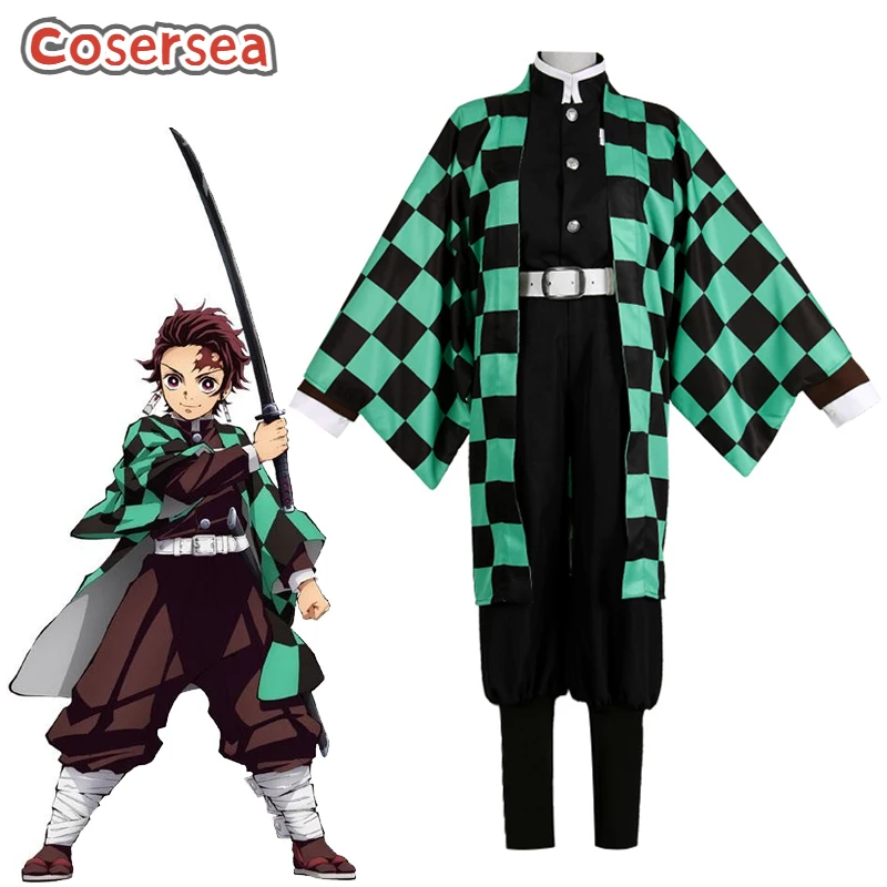 

Cosersea Anime Demon Slaye Kamado Tanjiro Male Uniform Cosplay Costume Kimetsu no Yaiba Men Kimono Halloween