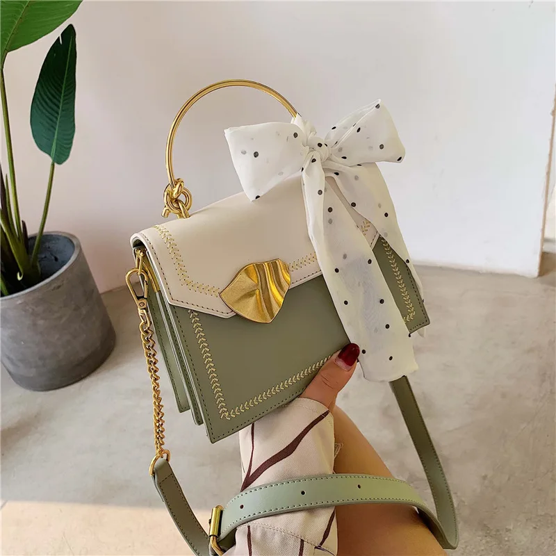 

Online Celebrity Live Hot Selling Oblique Bag 2019 New Hong Kong Style Western Style Silk Scarves Doctor's Bag Contrast Color Me