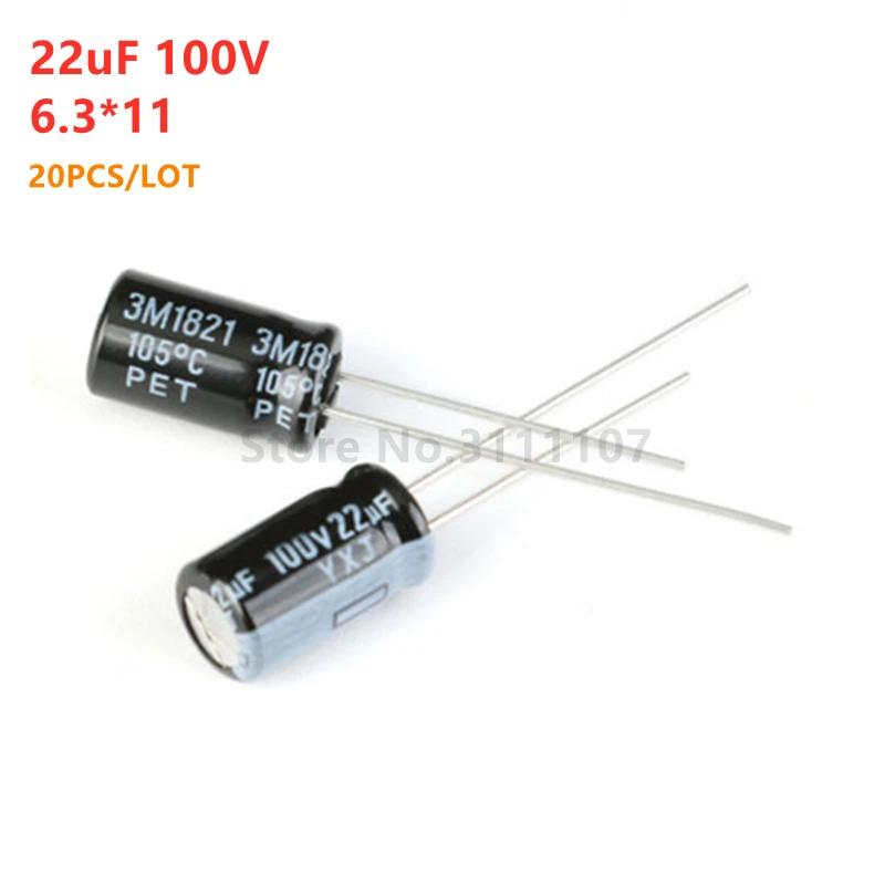 

20PCS/LOT 22uF 100V Aluminum Electrolytic Capacitor 6.3*11 Electrolytic Capacitor 100v 22uf 6.3x11