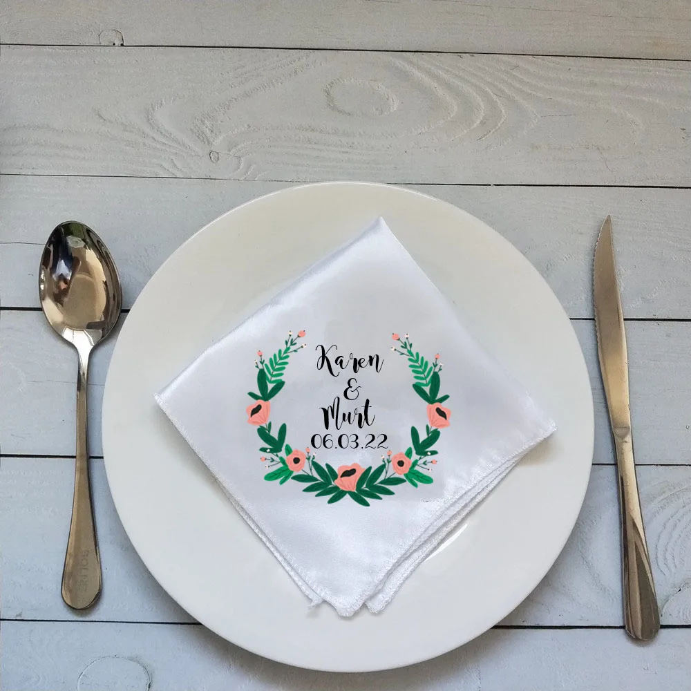 10pcs/lot Print Your Photo Satin Table Napkins Personalized Wedding Bridal Shower Napkin Rehearsal Dinner Hotel Party Napkins 3