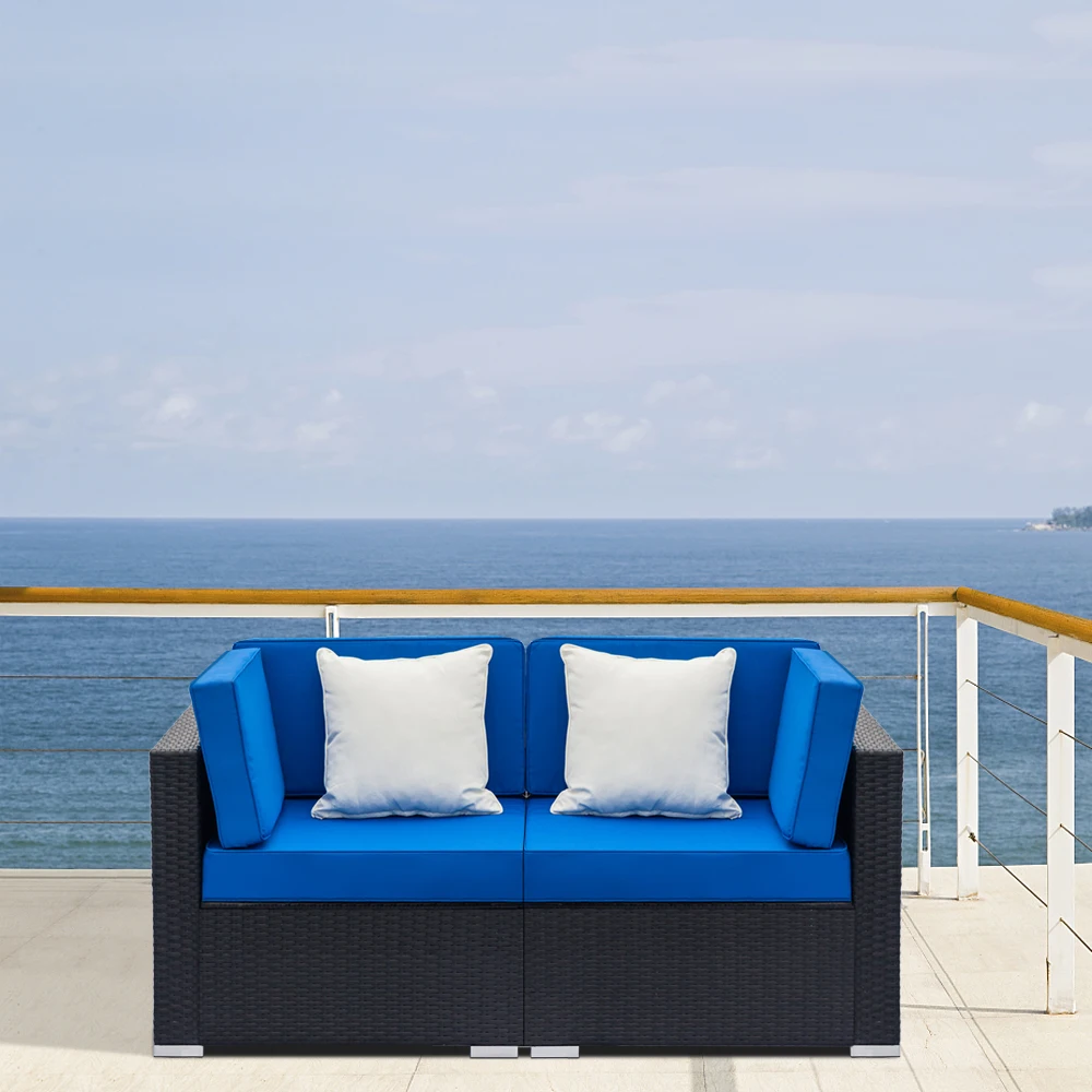 

Fully Equipped Weaving Rattan Sofa Set with 2pcs Corner Sofas Black
