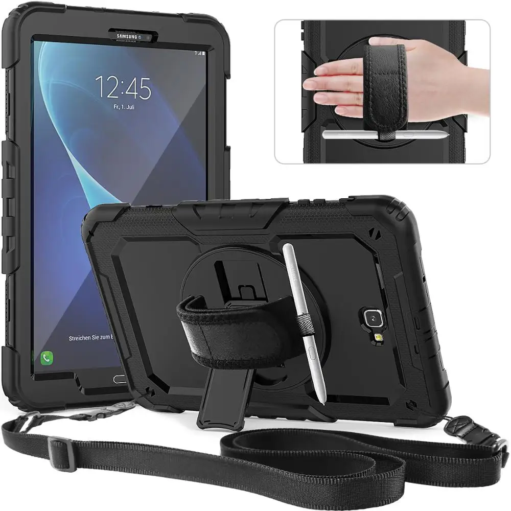 

360 Rotation Hand Strap&Kickstand Silicone Tablet Case for Samsung Galaxy Tab A 10.1 Case 2016 T580 T585 Protective Cover