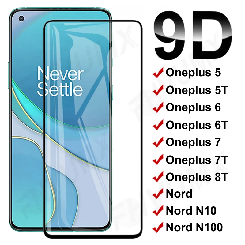 Protector de cristal templado 9D para móvil, película de vidrio de cubierta completa para Oneplus 5, 5T, 6, 6T, 7, 7T, 8T, 1 + 7, 1 + 8T, OnePlus Nord N10, N100
