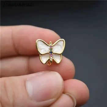 

Natural Pink White Shell CZ Beads Inlaid Butterfly Shape Metal Earring Stud Jewelry Findings Gold Color / Rhodium Silver Color