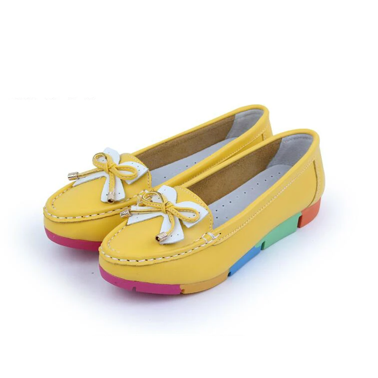 YEELOCA Camouflage Sole Womens Flats Genuine Leather Slip-On Ballet Ladies Soft Moccasins Single Shoes Female Casual Shoes - Цвет: yellow 2