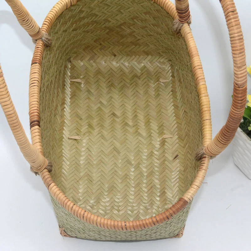 Бамбуковая вязаная корзина ручной работы, корзина для покупок, корзина для хранения мусора, корзина для покупок, корзина из натурального бамбука
