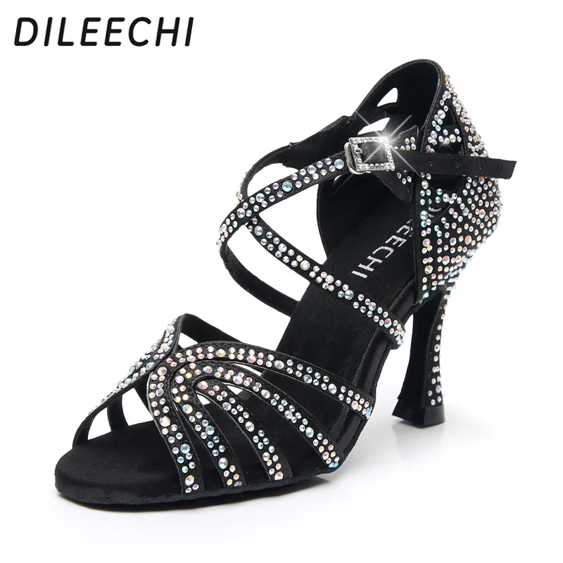 

DILEECHI Latin dance shoes women Salsa shoes Sandals Ballroom Dancing shoes Tango for women's Party Dance Shoes satin heel 9cm