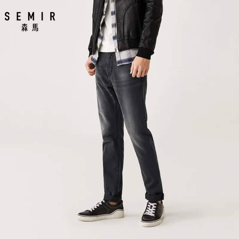 SEMIR джинсы мужские зимние Новые прямые гонконгские ветряные мужские корейские мужские брюки элегантные потертые брюки
