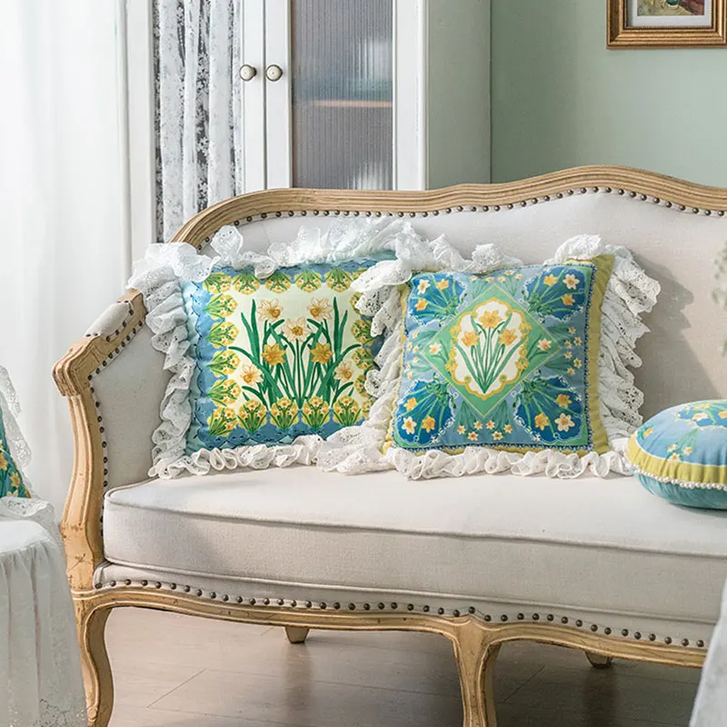 

Velvet Lace Pillow Pillowcase Summer Sofa Decor European Style Cushion Cover Square Round Waist Pillows Living Room Cushions