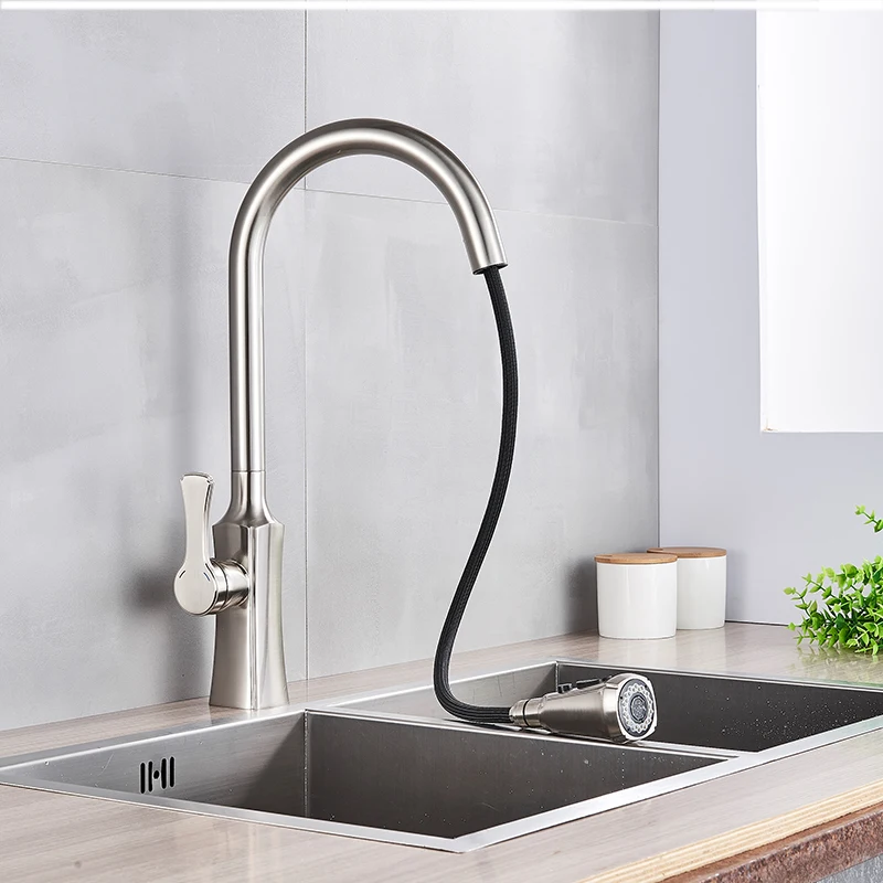 farmhouse kitchen sink Brushed Gold Kitchen Faucet Single Handle Hand-Out Kitchen Faucet Single Hole Hot And Cold Faucet Tap brass kitchen faucet