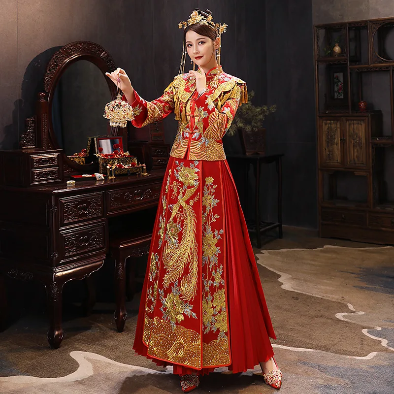 Size 6XL Modern Cheongsam Red Qipao Long Traditional Chinese Wedding Dress Oriental Style Dresses China Clothing Store